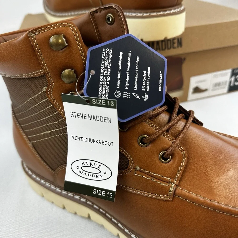 Steve‎ Madden Mens Chukka Boots P-Bleekr Cognac Sz. 13M Lace Up Ortholite